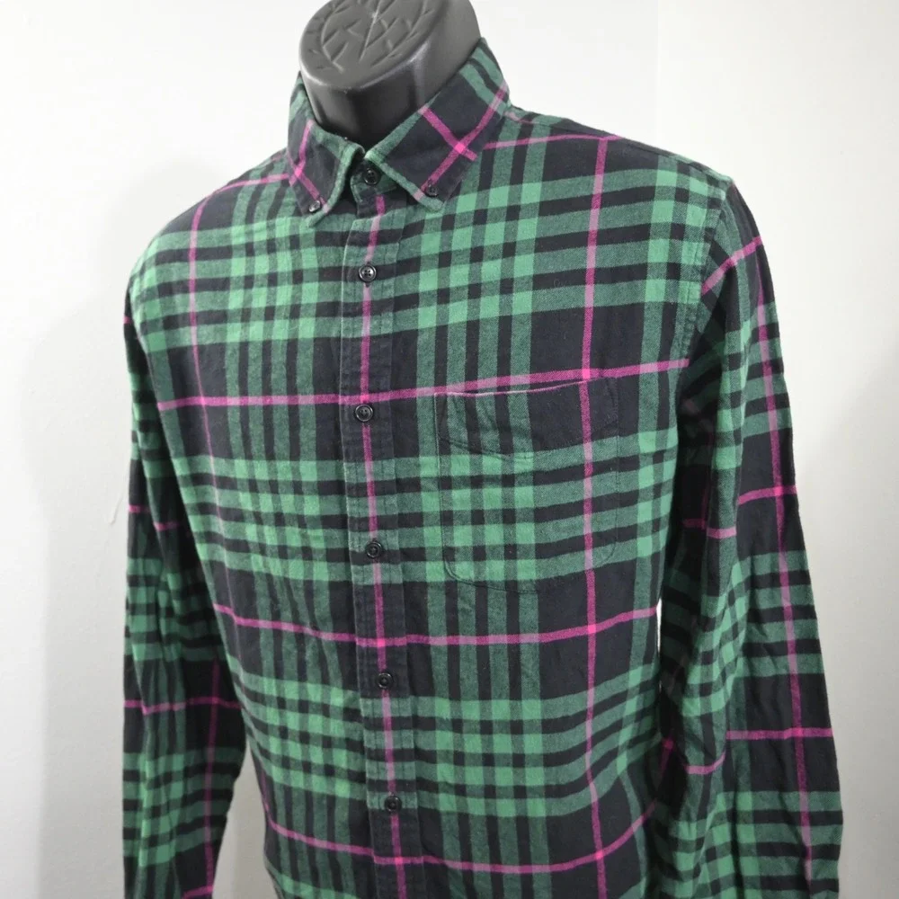 Banana Republic Flannel Button Up Mens Medium Untucked Standard Fit Green Plaid